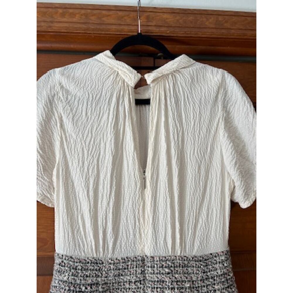 Rebecca Taylor Silk Textured Tweed Fit & Flare Dress Ivory Black Preppy Size 2 - Picture 9 of 10